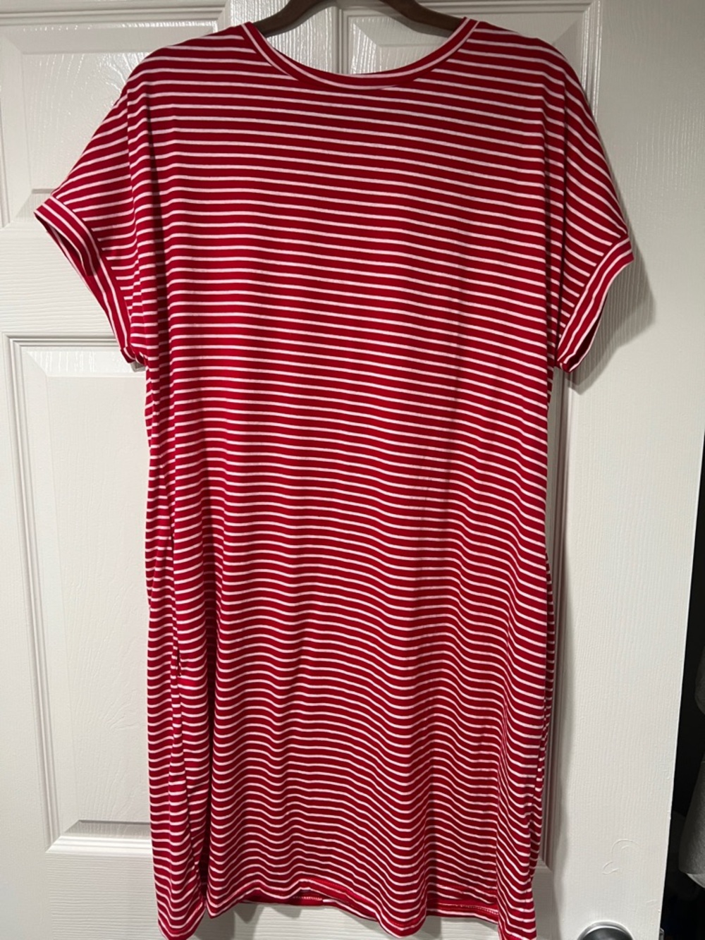 Red and White Striped T-Shirt Dress